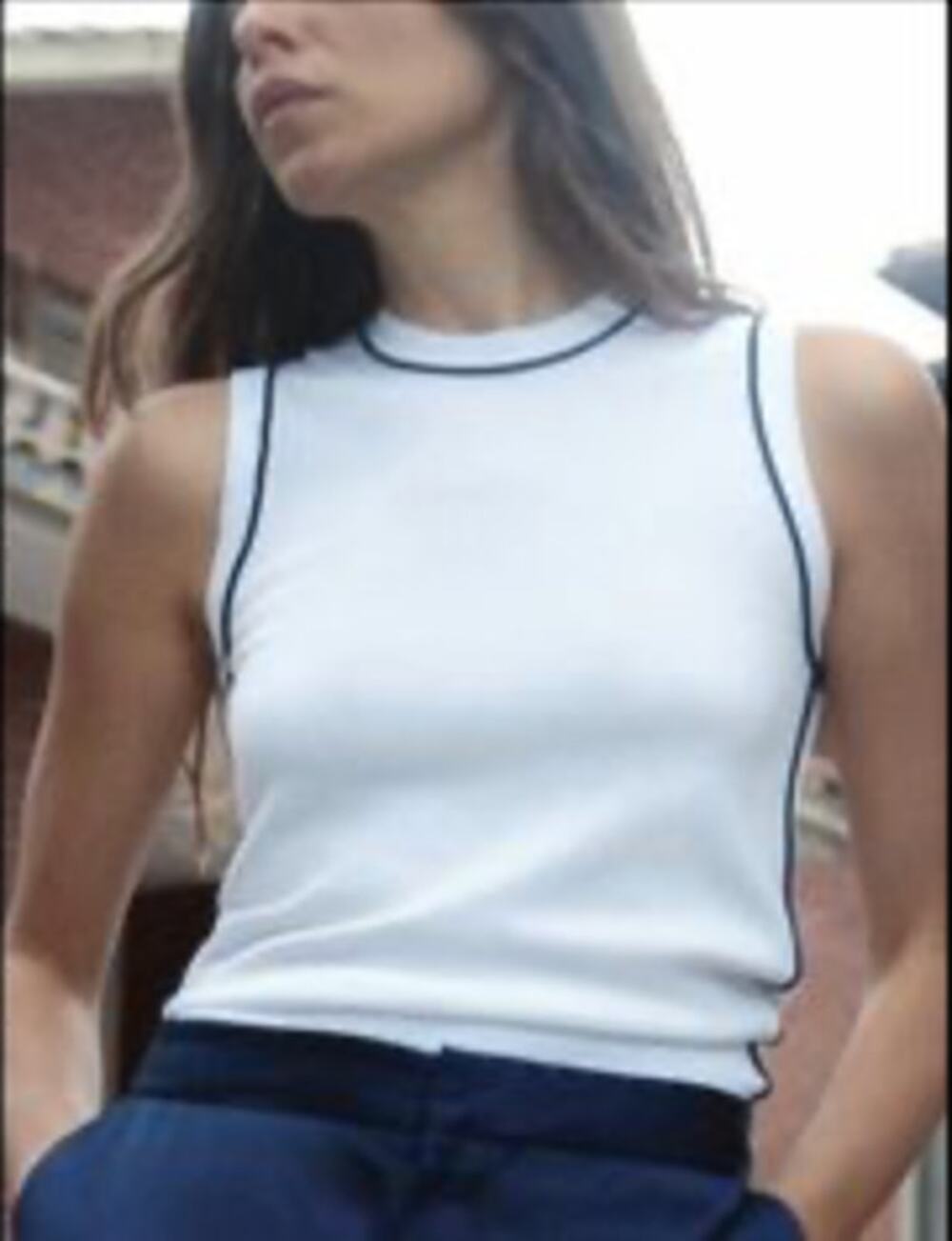 Zara Contrast Trim Sweater Tank Top White Black Knit Size S